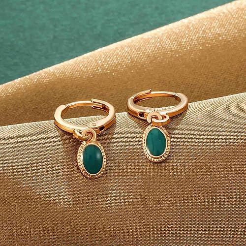 Miniatura 4 de Bohemian Green Bead Dangle Earrings Oval Bead Drop Earrings Minimal Huggie Hoop Earrings Jewelry for Women and Girls Gifts