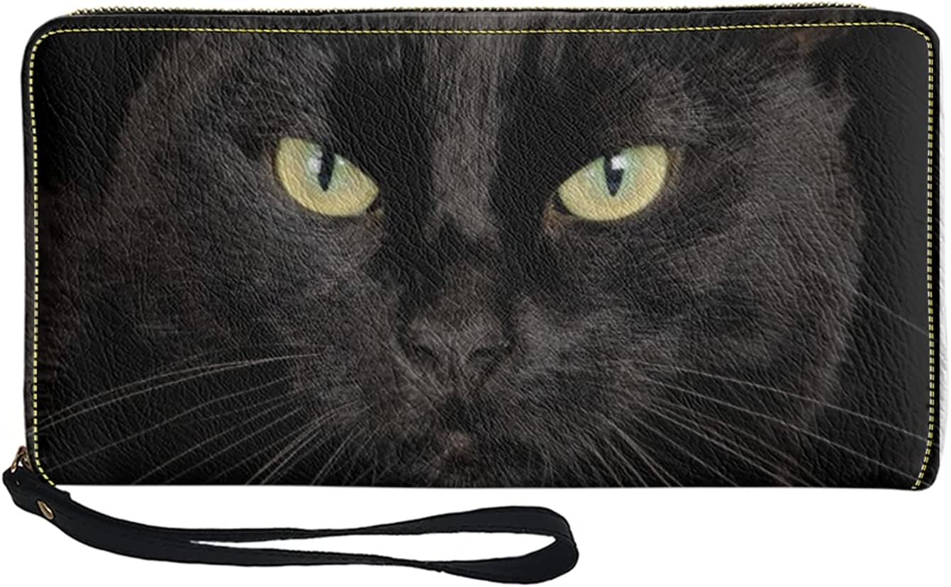 Wanyint Women Wallet Black Cat Animal Handbag for Women Girls Cute Pet Zipper Change Purse Coin Cell Phone Bags ID Cards Holder
