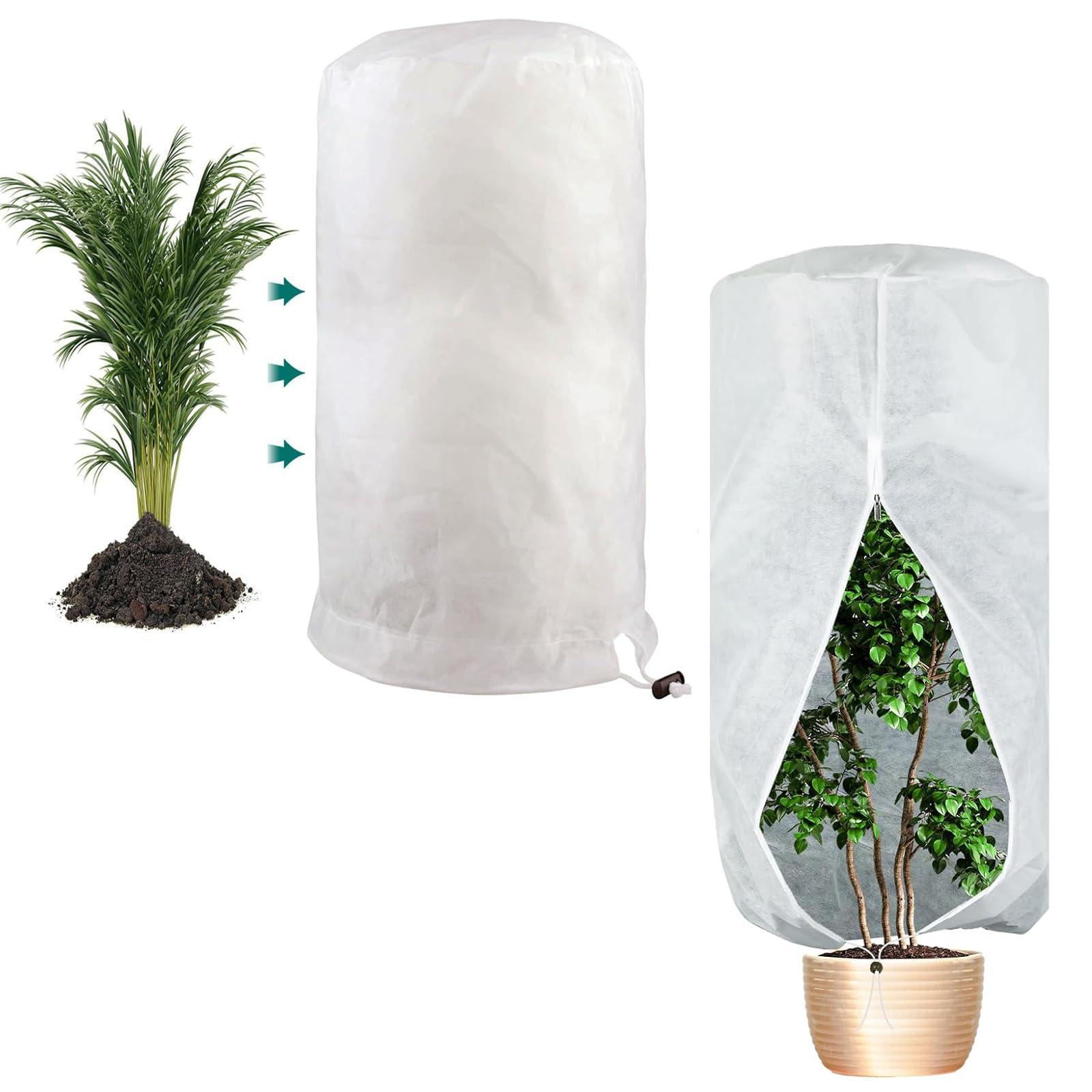 Large Plant Covers Freeze Protection with Zipper Drawstring (120x180cm)