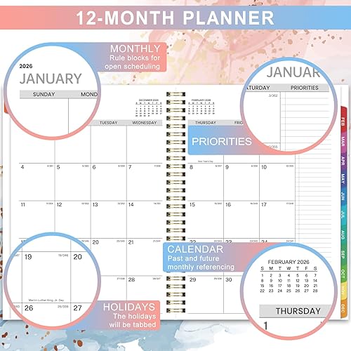 Miniatura 4 de Agenda diaria 2025 de cubierta flexible, planificador por hora de 8 x 10 pulgadas, libro de citas semanales de 12 meses