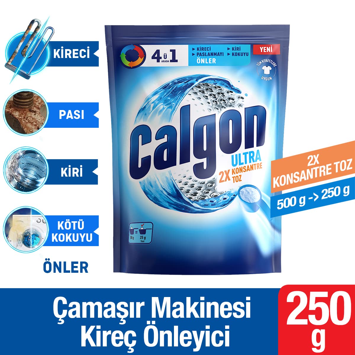 Calgon Power Kir, Pas, Kireç ve Koku Önleyici 4'ü 1 Arada Ultra Konsantre Toz 250 g