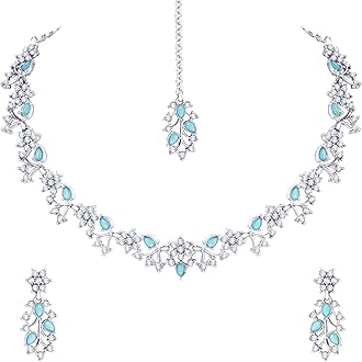 Atasi InternationalAmerican Diamond AD with Colorful Crystal Necklace Jewellery Set for Women/Girls | Perfect for Weddings, Parties & Festive Occasions