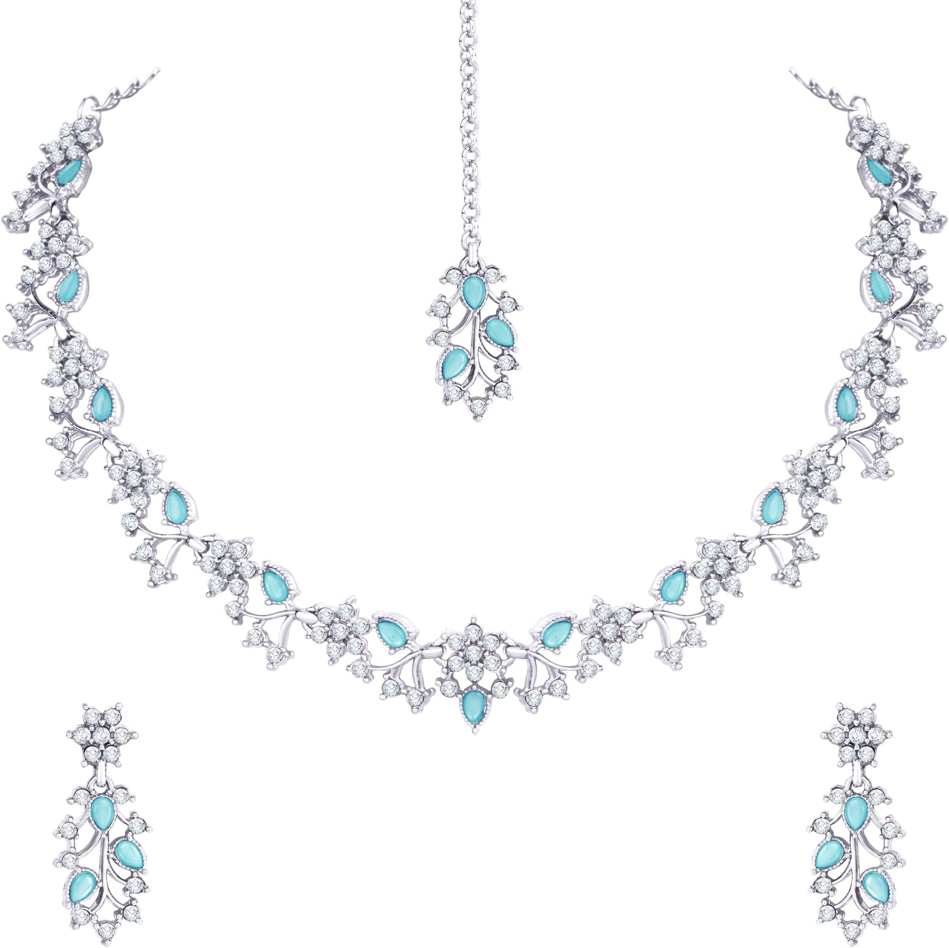 Atasi InternationalAmerican Diamond AD with Colorful Crystal Necklace Jewellery Set for Women/Girls | Perfect for Weddings, Parties & Festive Occasions