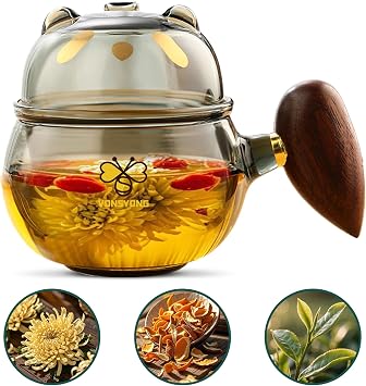 Panda Glass Teacup with Infuser and Lid, Steeping Mug with Removable Strainer and Lid for Loose Leaf Tea and Coffee, Borosilicate Glass Infusion Mug for Blooming Tea Grey, 260ml/9.1 fl oz