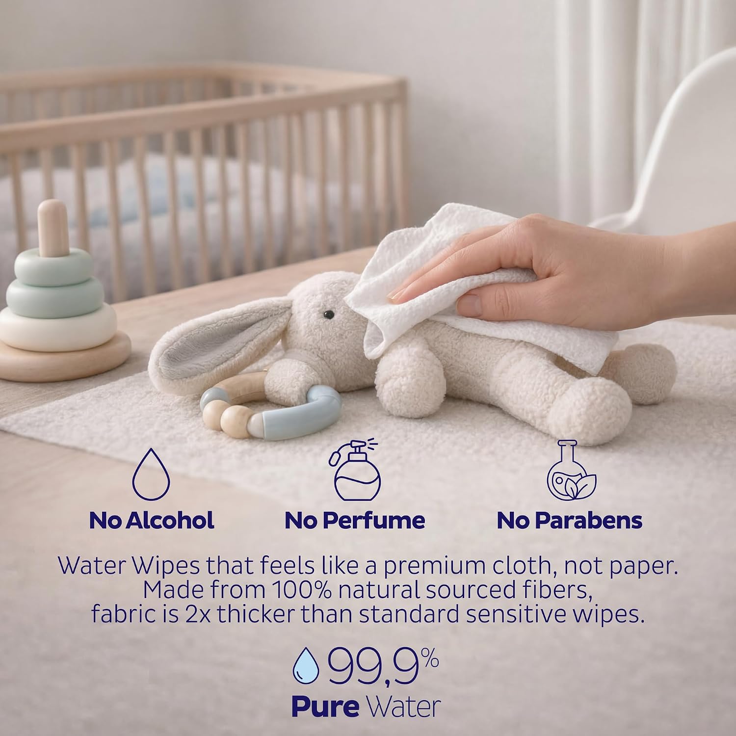 Sleepy Aqua Care 99.9% Pure Water Wipes (6 Pack), 2X Thicker Fiber Cloth, Unscented All Purpose Multi Surface Wet Wipes for Wood, Toys, Nursery, Home & Travel – No Alcohol, Parabens, Bleach or Perfume