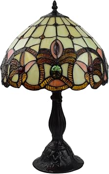Amora Vintage Tiffany Table Lamp - Frosted White Stained Glass Nightstand Lamp - Geometric Table Night Light - 19 Stained Glass Lamps for Living Room