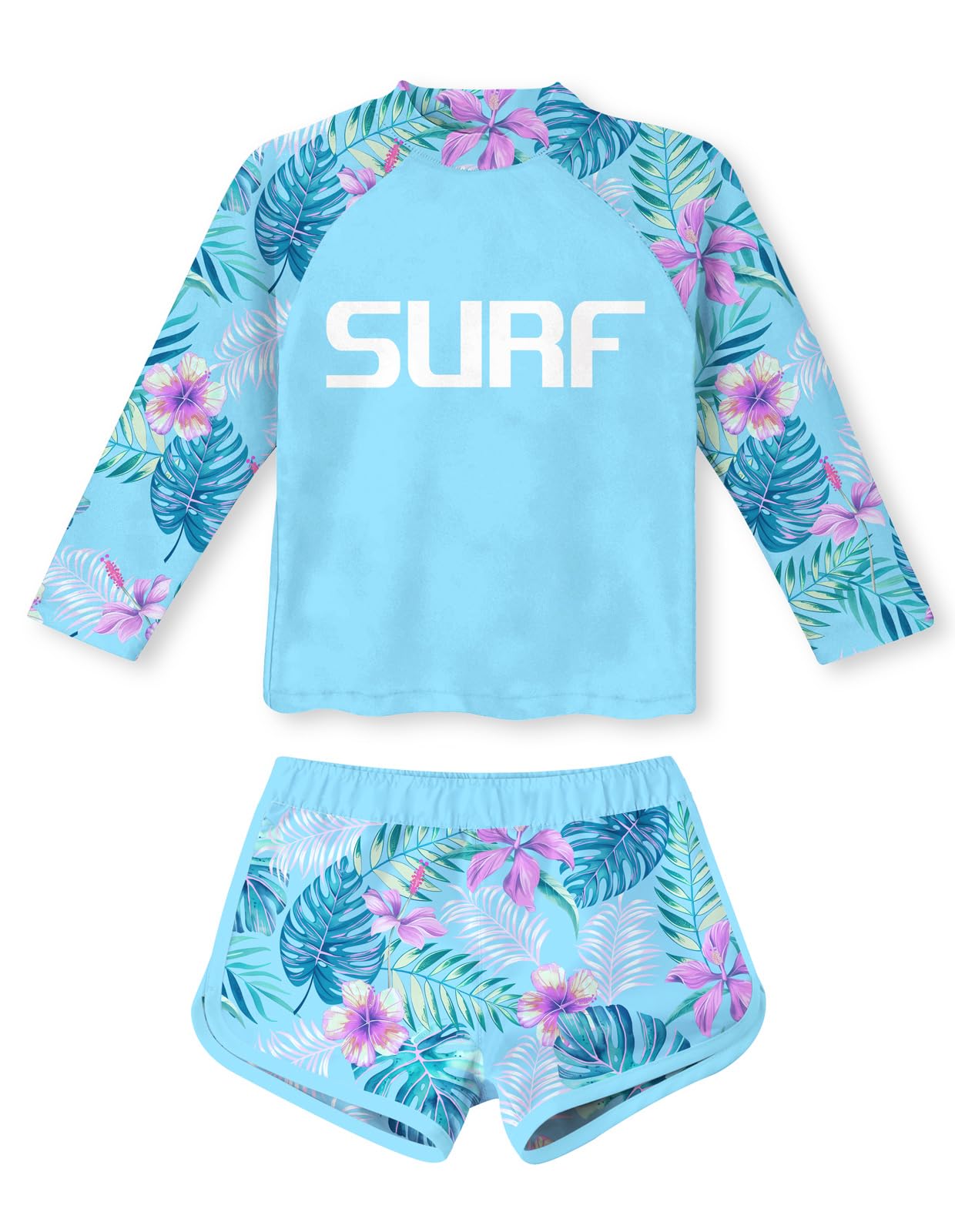 Vogseek 4-10T Girls Rashguard 2 Pieces Long Sleeve Swimsuit Swimwear with Shorts