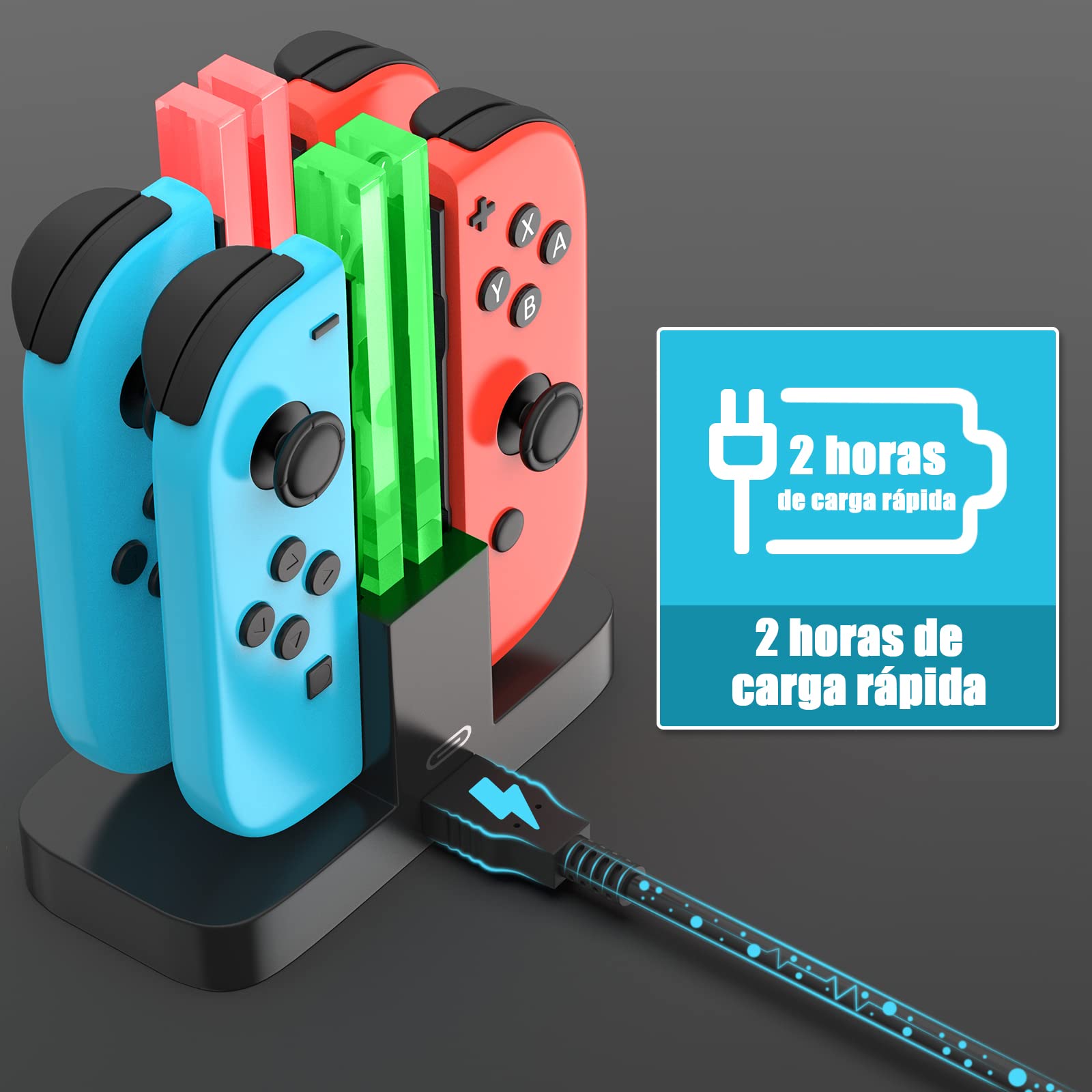 Base de Carga para Switch,[4 en 1] Diyife Cargador para Nintendo Switch Joy,Cargador del Controlador, Estación de Carga de Controlador con Puerto USB-C, Indicador LED