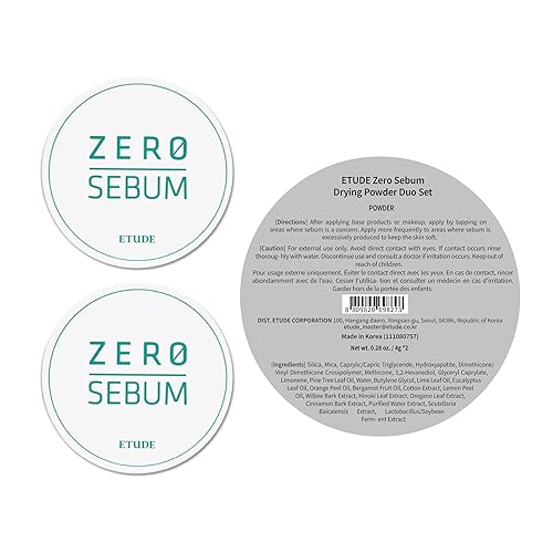 Miniatura 6 de ETUDE Zero Sebum Dry Powder Duo Set 0.14 onzas x 2 (0.14 oz* 2) Polvo ligero para el rostro suelto sin sebo con 80% mineral Larga duración, hace