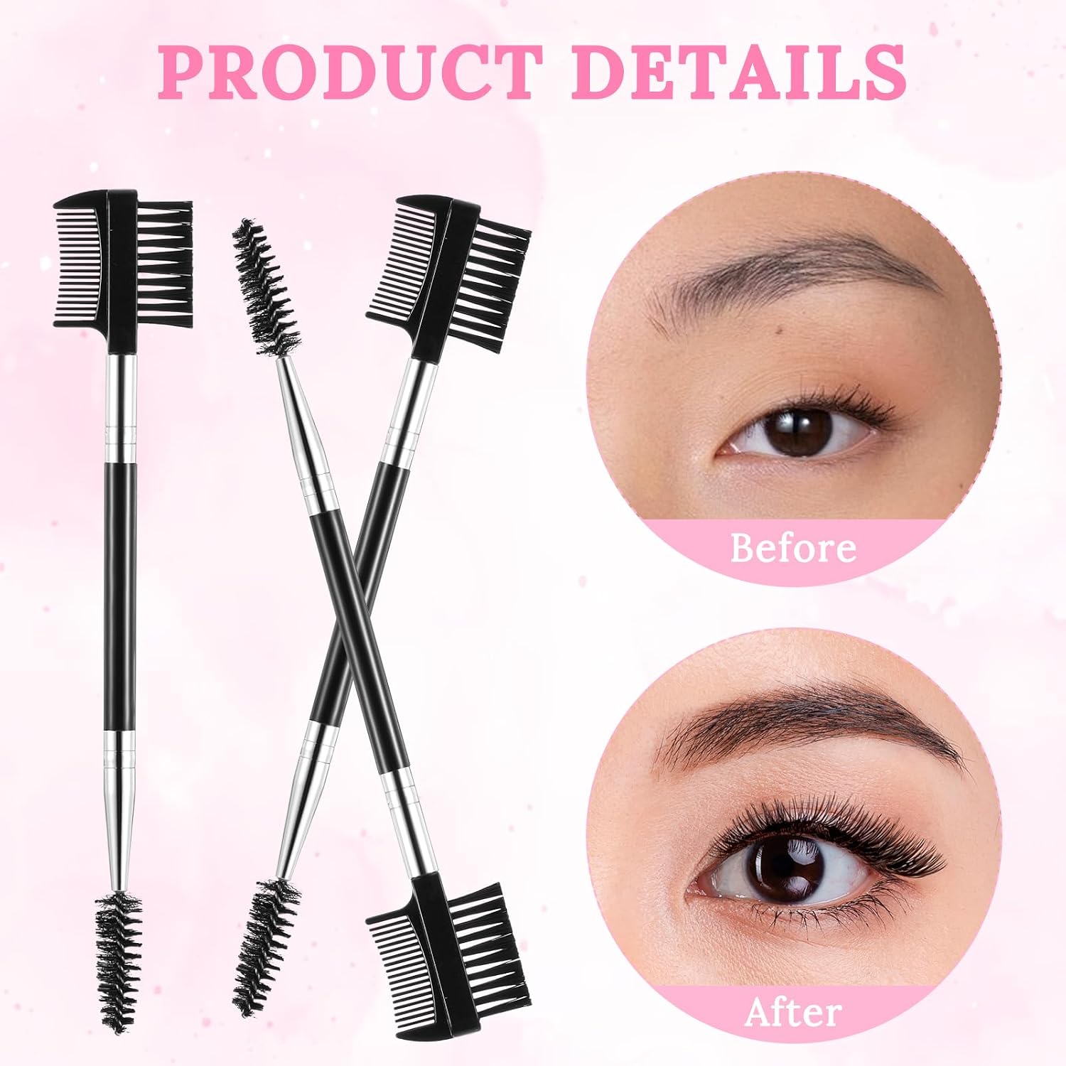 Giantree 3Pcs Eyebrow Brush, 3 Head Eyebrow Eyelash Eyelash Comb, Eyebrow Brush Eyelash Separator Tool Eyelash for Separating Lashes, Eliminating Mascara Clumps, Grooming Brows Cosmetic Travel(Black)