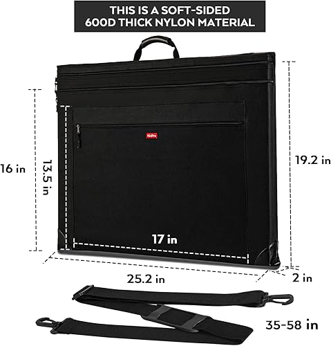 Miniatura 3 de Nicpro Bolsa de arte ligera, 18 x 24 pulgadas, funda de lona negra con correa de hombro desmontable, esquinas de cuero, estuche de almacenamiento