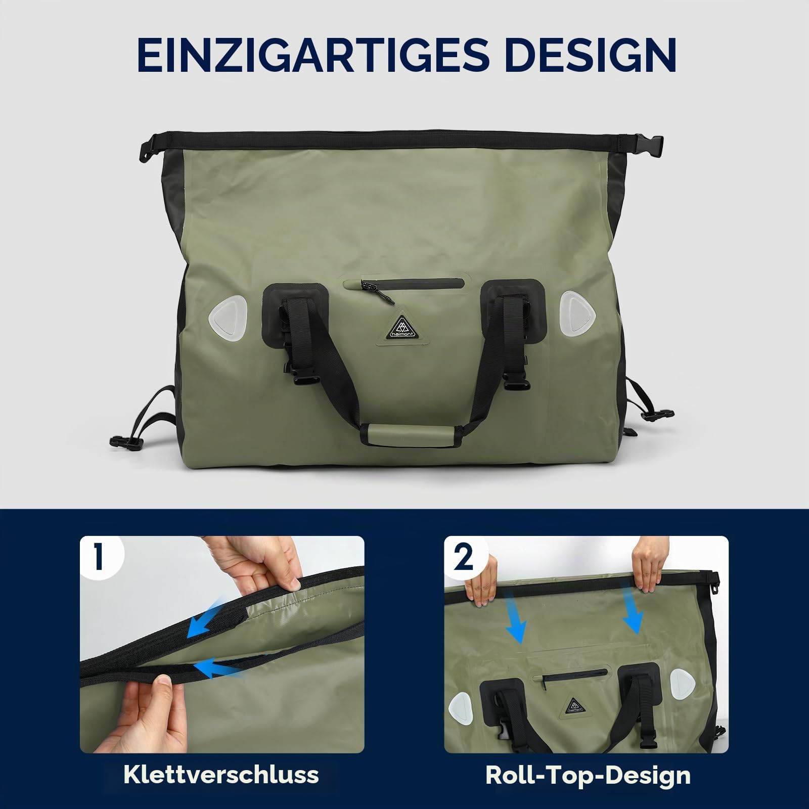 Wasserdichter Rucksack Dry Bag | wasserdichte Reisetasche Rucksack | Roll Top Seesack Wasserdicht für Camping, Motorrad Wasserfeste Tasche, wasserdichte Bootfahren, Kajakfahren, SUP, Army Green, 70L