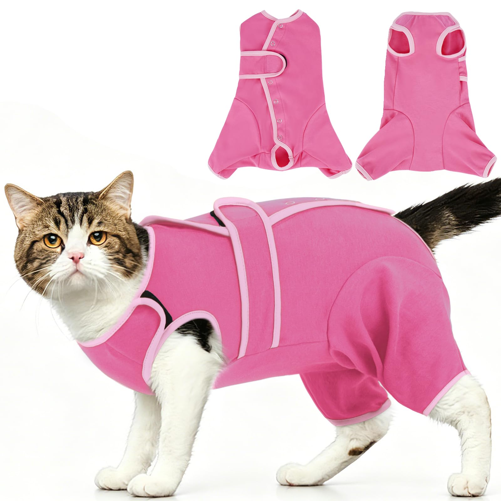 OUOBOB Cat Recovery Suit for Hind Legs, Post-Surgery Onesie for Cats, E-Collar Alternative for Spay/Neuter, Anti-Licking Wound Protection Bodysuit for Sphynx Cats (Pink, L)