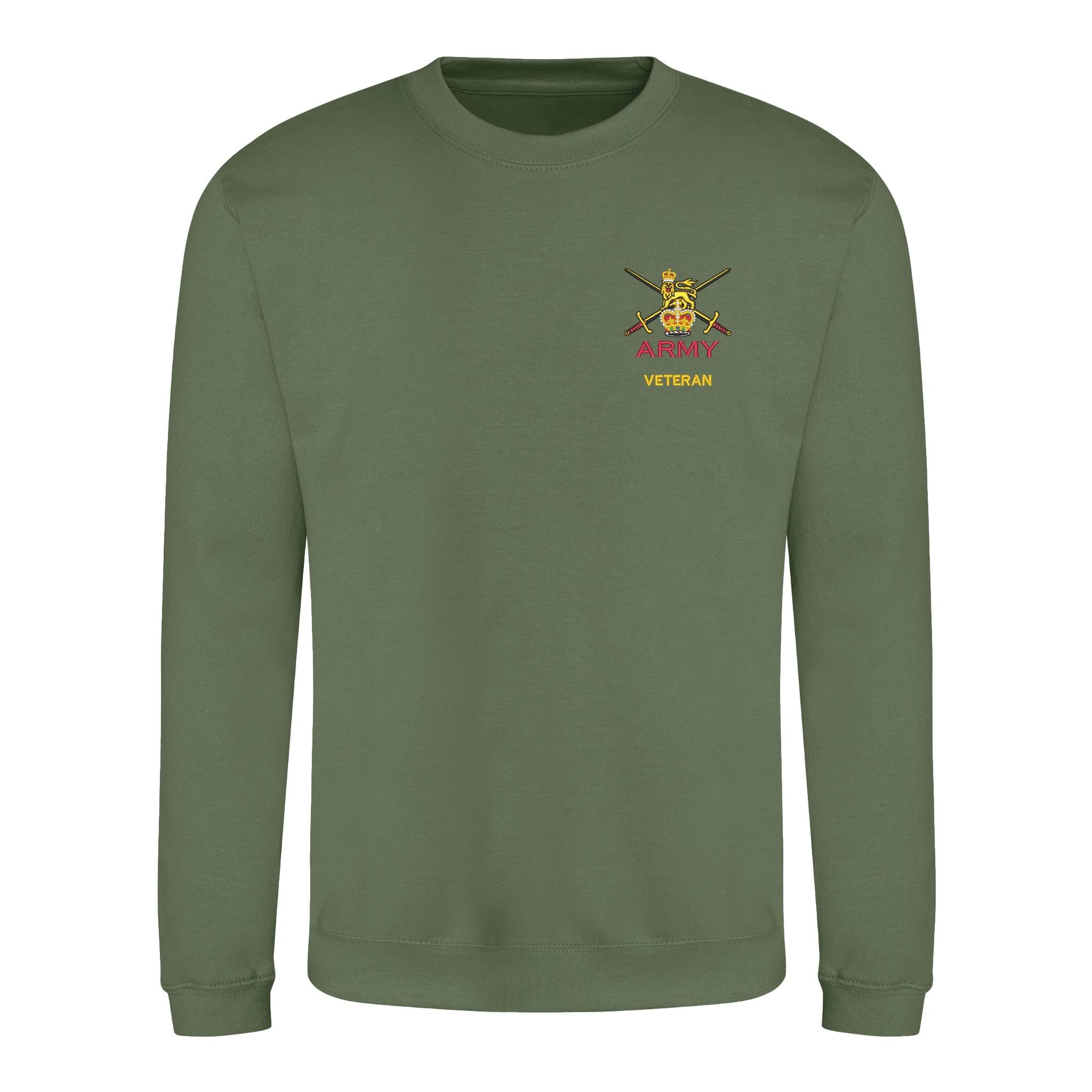 The Military Store Men's Military Green Army Veteran Embroidered Sweatshirt, Large