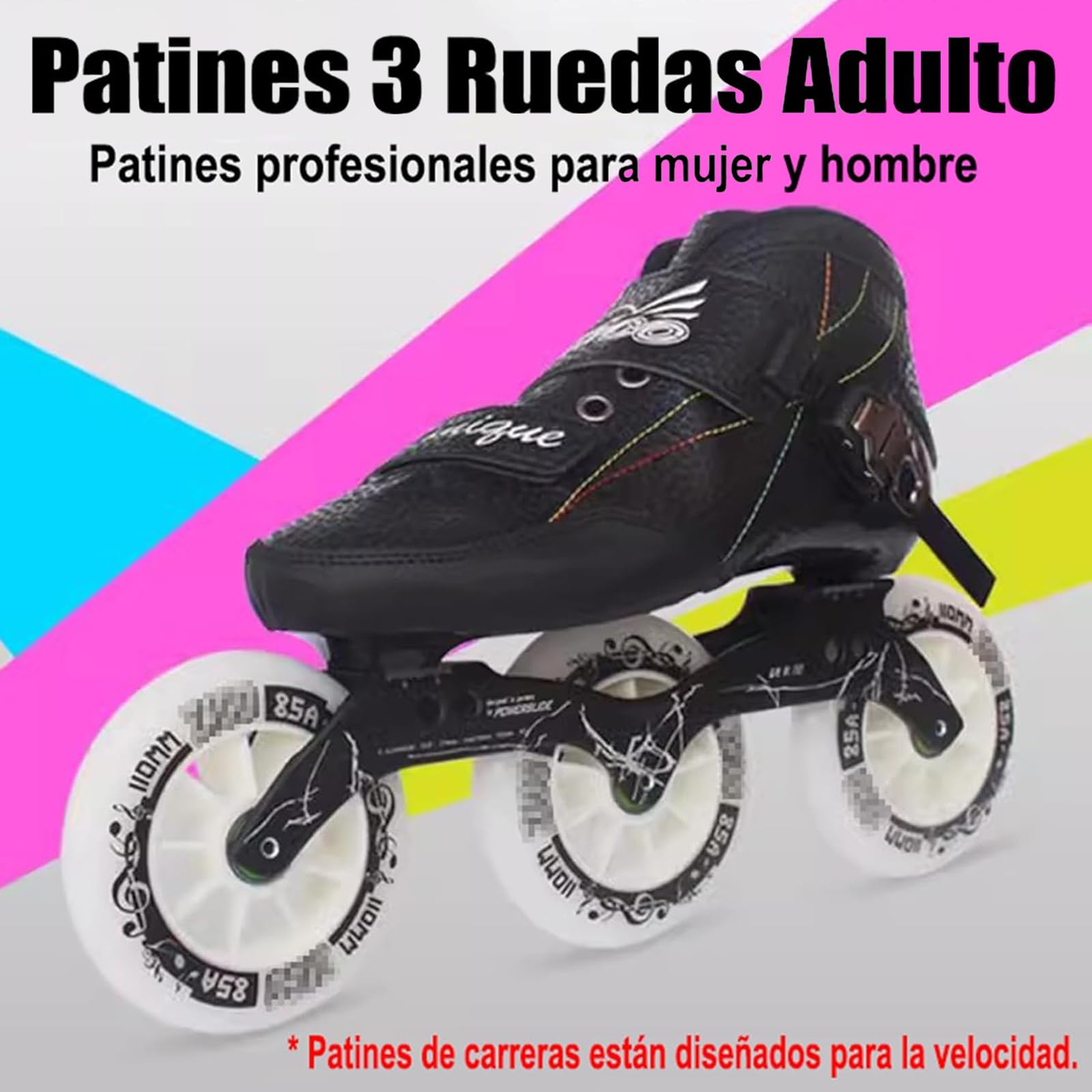 Patines En Línea Adulto Profesionale para Hombre Mujer, Patines De 3 Ruedas - Ruedas De Alta Velocidad, Chasis De Aluminio, Fibra De Carbono, Forro Transpirable, Diseño para Fitness Y Carreras