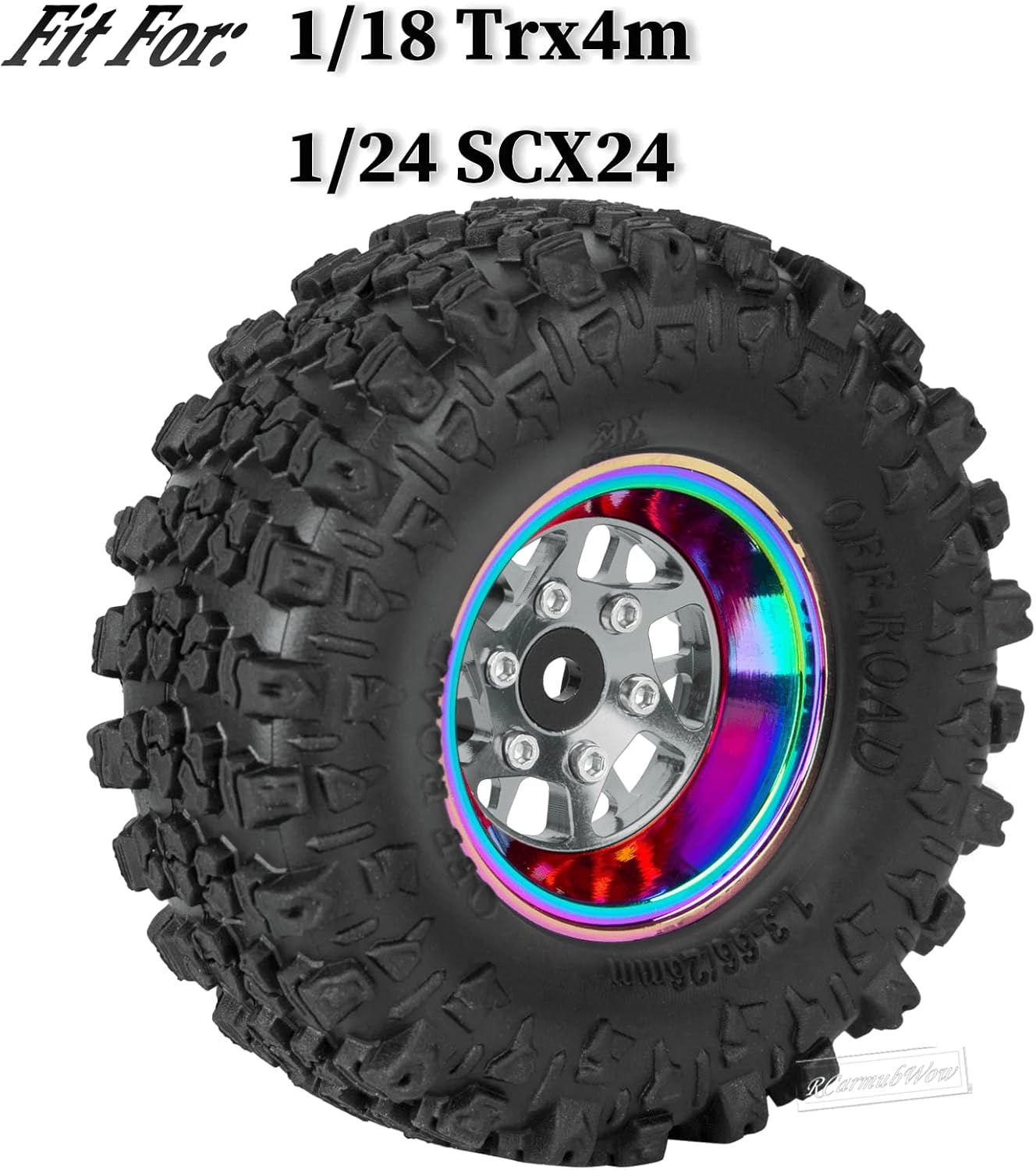 RC 1.3" Beadlock Wheels and Tires for RC Crawler 1/18 TRX4M,1/24 SCX24,Alloy Aluminium 1.3 Beadlock Wheels RC 1.3 Rims w/ 1.3 rc Tires Soft Sticky Rubber Tires,4pcs,Titanium