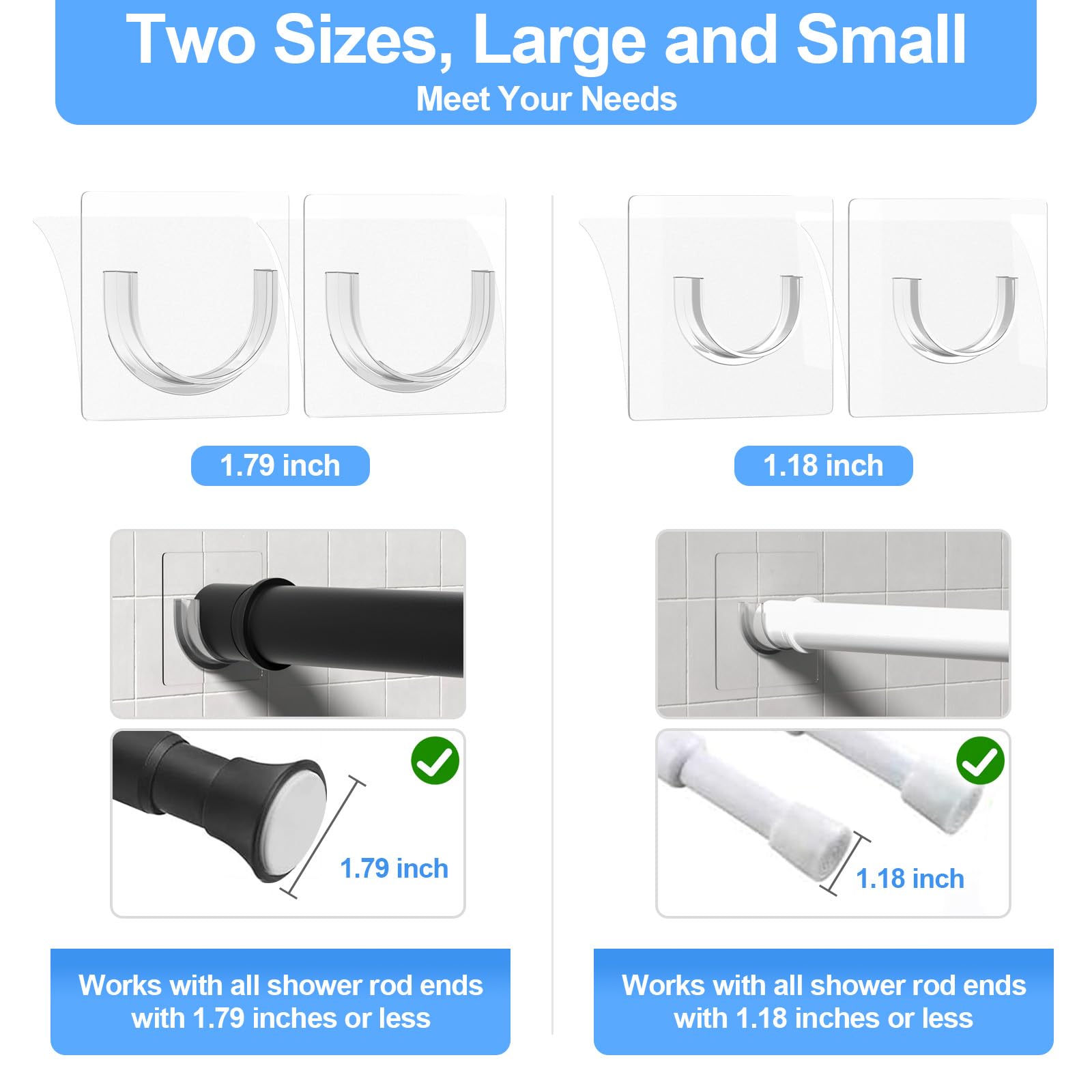 YEHOSHUN Shower Rod Holder with Strong Adhesive 4 Pack Shower Curtain Rod Holder for Wall Tension Curtain Rod — view 7