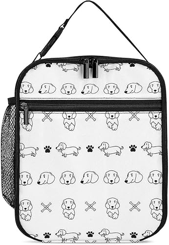 DEVONWIDE Doodle Dog - Lonchera portátil con aislamiento de perro salchicha con aislamiento reutilizable, bolsa de almuerzo para mujeres y adultos,