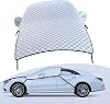 Car Half Cover Sunshade, Foldable Snowproof Windshield Hood Cover, All Weather Automotive Body Protector, Universal for Cars Silver
