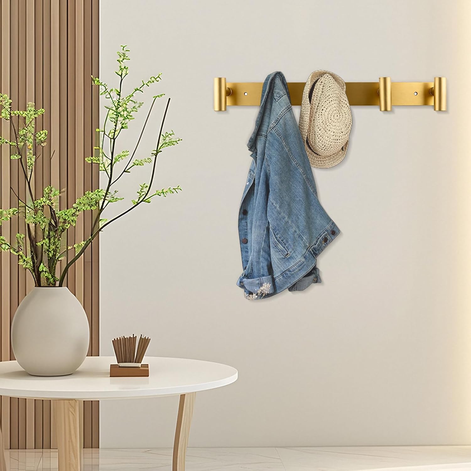 Gold Coat Hooks, Wall Mounted Coat Rack – 5 T-Shaped Towel Rack for Hats, Bags & Towels, Heavy-Duty Metal Rail for Entryway, Bathroom, Closet, Bedroom