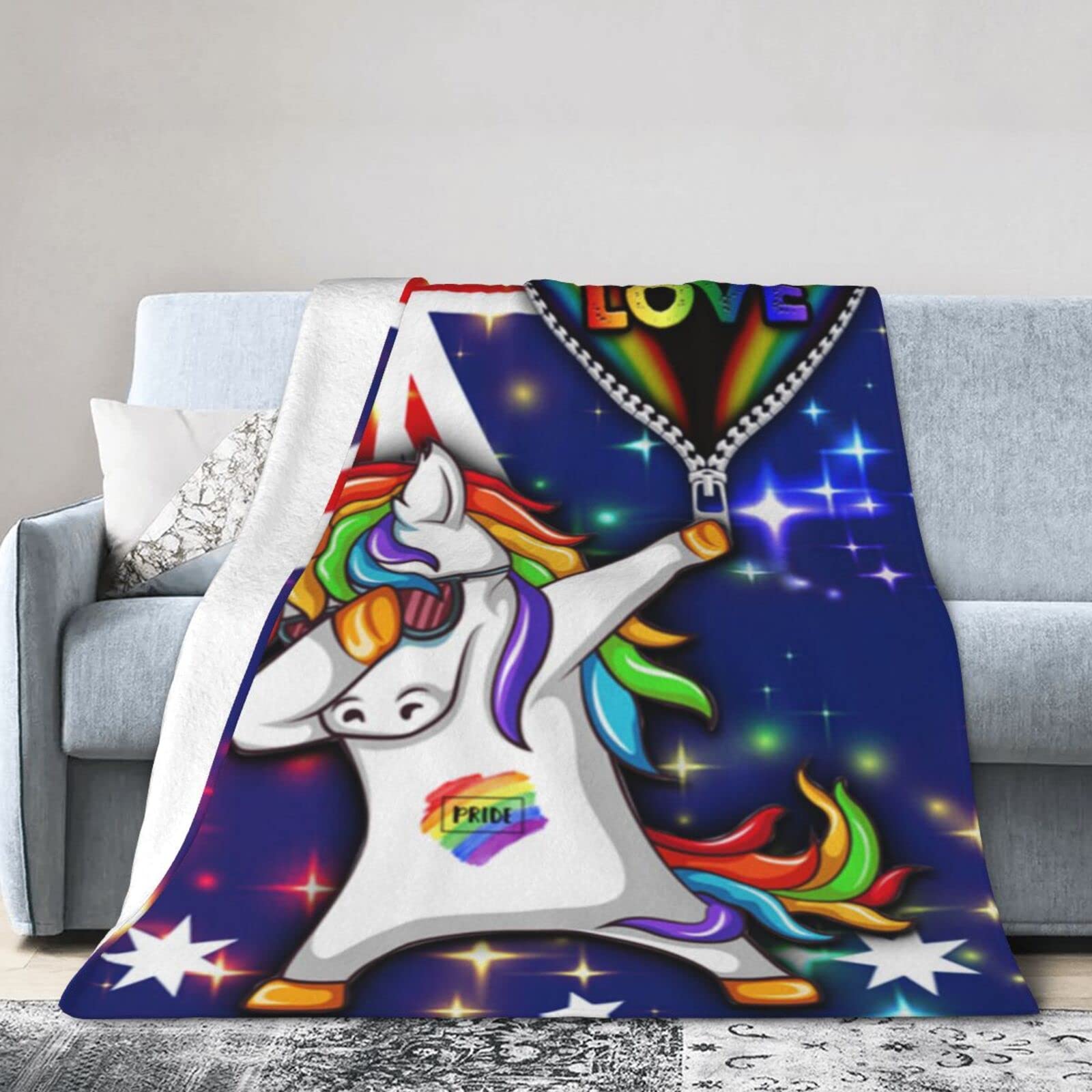 Lsjuee Flannel Fleece Blanket 80"X60" LGBT Australian Unicorn Love is Love Bed Throw Blanket Quality Ultra-Soft Travel Winter Blankets for Boys Keep Warm