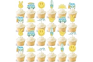 Surfing Party Cupcake Toppers Hippie Groovy Birthday Party Decor Boho Wave Sun...