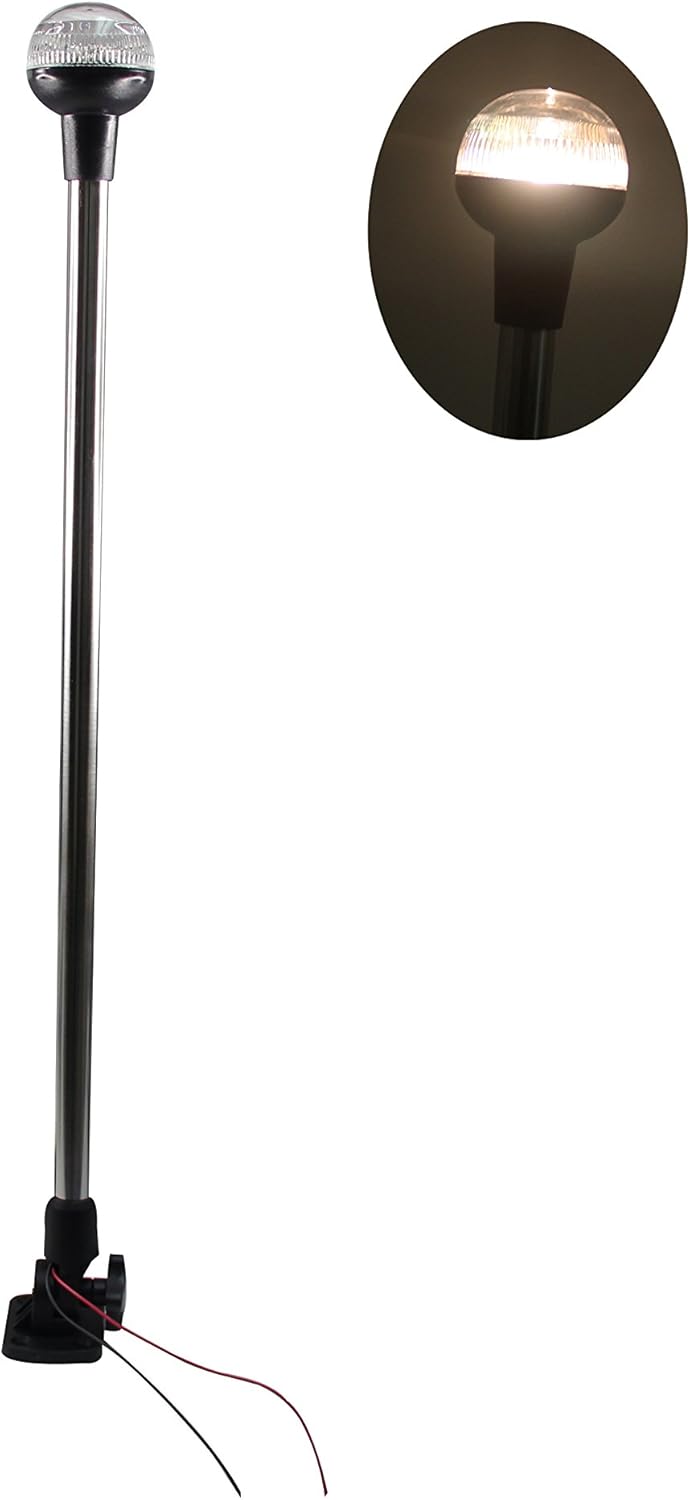 Pactrade Marine S.S 25 Inches LED RV Adjustable Folding All Round 360 degree Stern Pole Navigation Light Anchor Light for Pontoon, Fishing Boat, Kayak