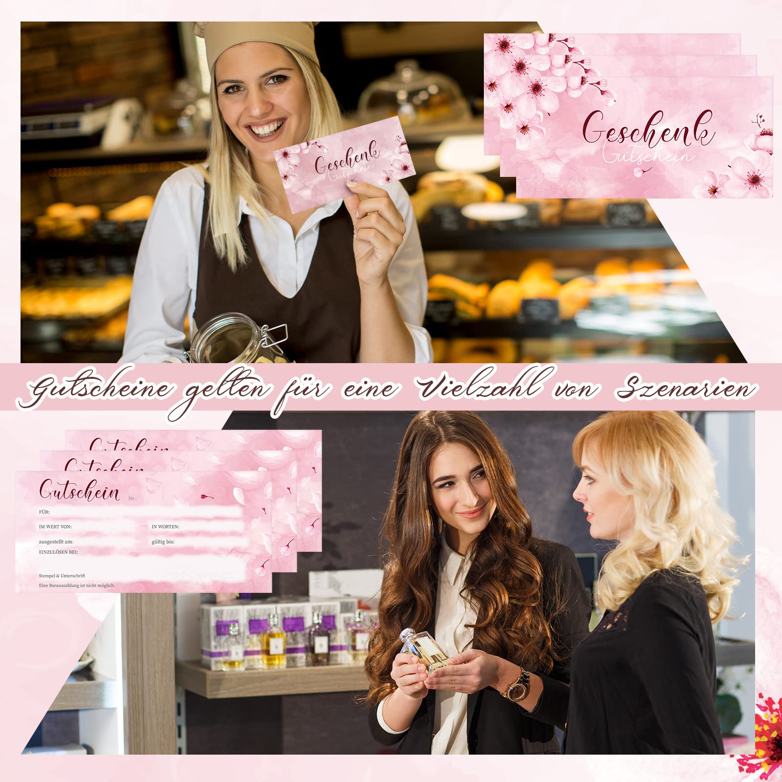 Patelai 50 Piezas de Vales de Regalo Cupón de Regalo en Blanco Floral Tarjetas de Cupón de 3,9 x 8,3 Pulgadas Certificados de Regalo para Negocios Tiendas Salón de Belleza Eventos de Boda Navidad