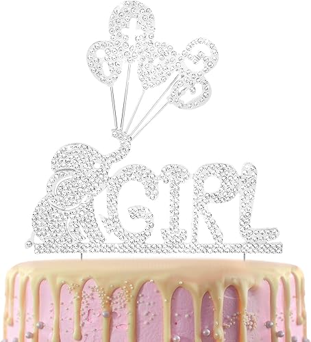 LINGTEER It's a Girl Elephant Baby Girl - Decoración para pastel de diamantes de imitación - Saludos a la dulce niña, baby shower hija, primera