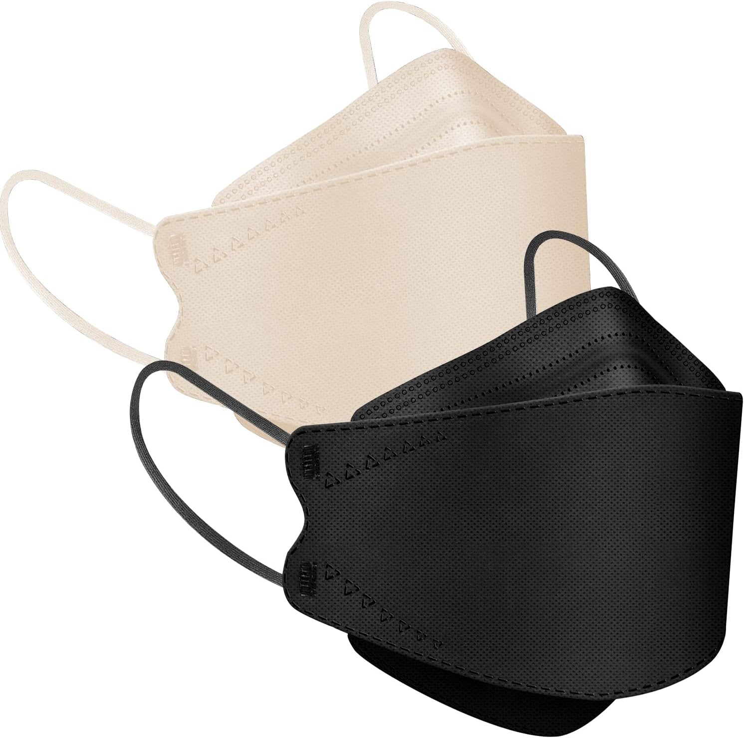 60PCS Multicolor KF94 Masks, 4 Layers Non-woven KF94 Face Masks 3D Fish Type Protection for Adult Women Men Black+Champagne