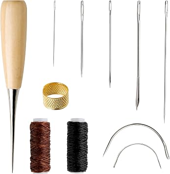 طقم إصلاح الجلود 11PCS أدوات الخياطة الجلدية الخيط المشمع وإبر أدوات تنجيد الخياطة للأرائك خياطة السجاد
