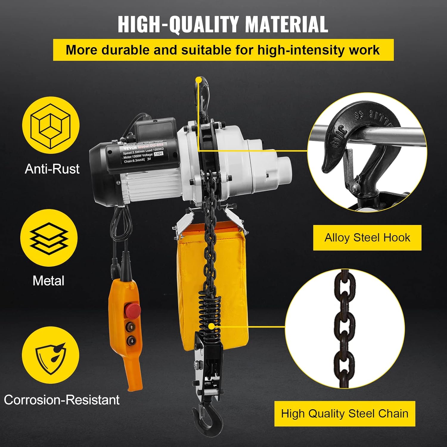 VEVOR Electric Chain Hoist, 2200lbs Capacity Single Phase Crane Hoist, 1T Electric Chain Lift Hoist, 10ft Lift Height, 110V Overhead Chain Hoist with G80 Chain, Swivel Hook, Remote Control for Garage: Industrial & Scientific