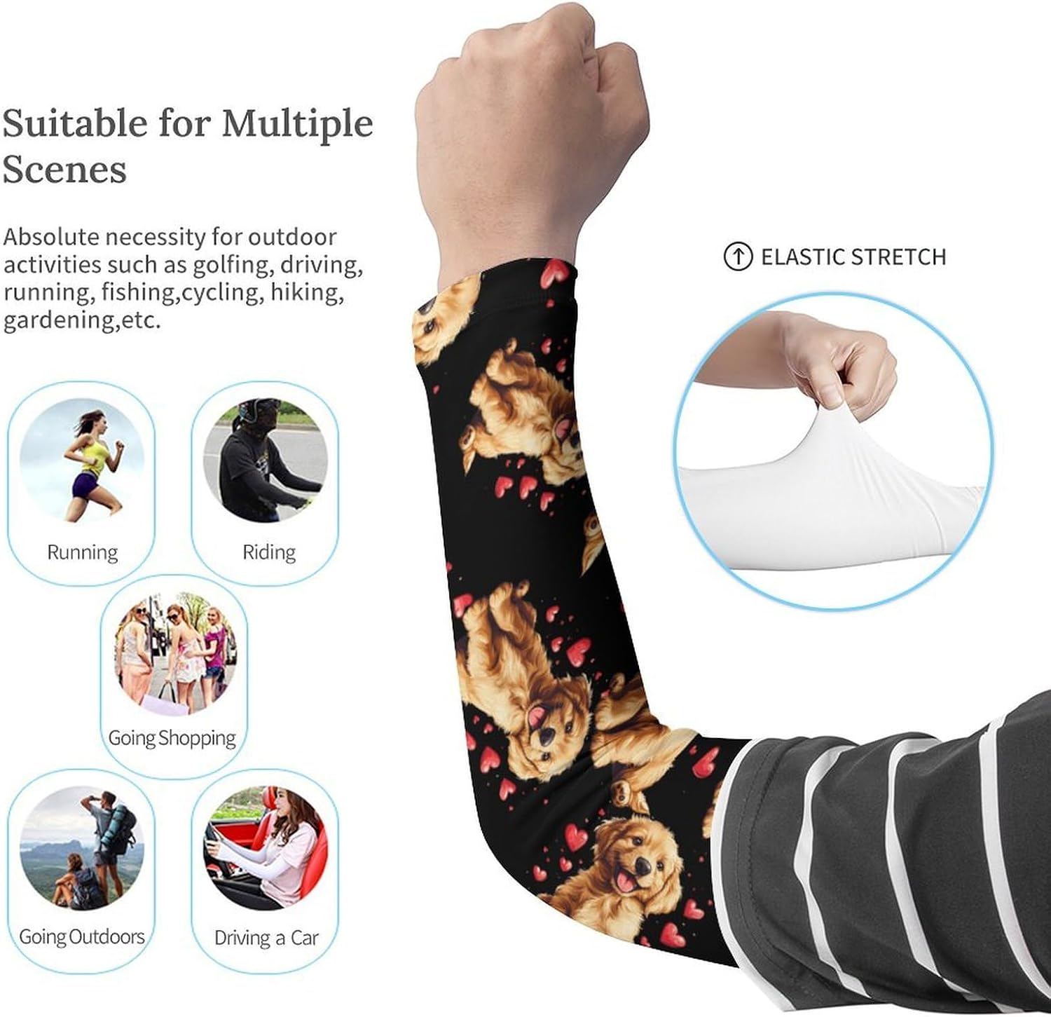 Love Dogs Labrador Retriever Arm Sleeves Sun Protection Sleeves Sports Cooling Arm Compression Sleeve for Men Women