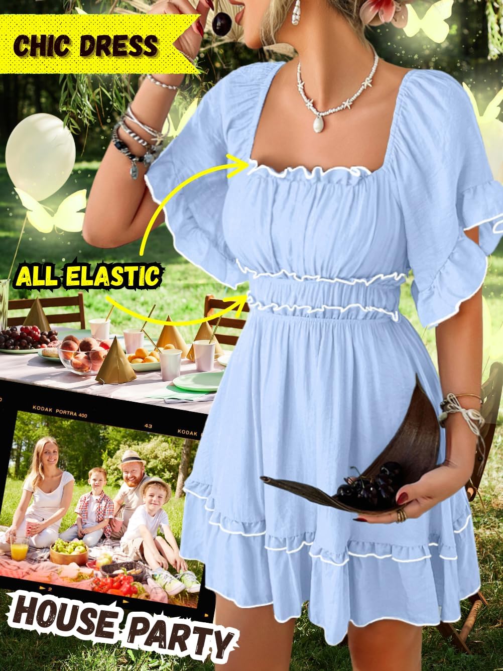 Women's Renaissance Dress, Flutter Sleeve Off Shoulder A-Line Empire Waist Fairy Sundress - Image 4