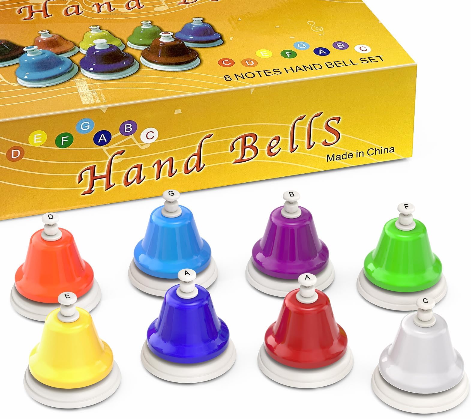 Facmogu Desk Bells, 8 Notes Diatonic Metal Hand Bells, Rainbow Music Bells, Musical Learning Teaching Percussion Instrument, Holiday Birthday Gift