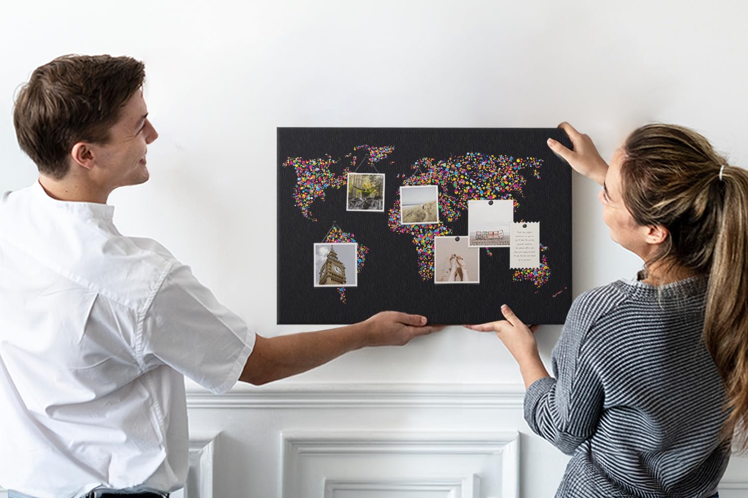 Kork Wandtafel Memoboard inkl. Reißnadeln | Übersichtliches Organisationssystem für Büro, Schule, Haushalt | Planung von Notizen, Fotos, Terminen, Aufgaben 60x40 - holz - Farbige Punktkarte