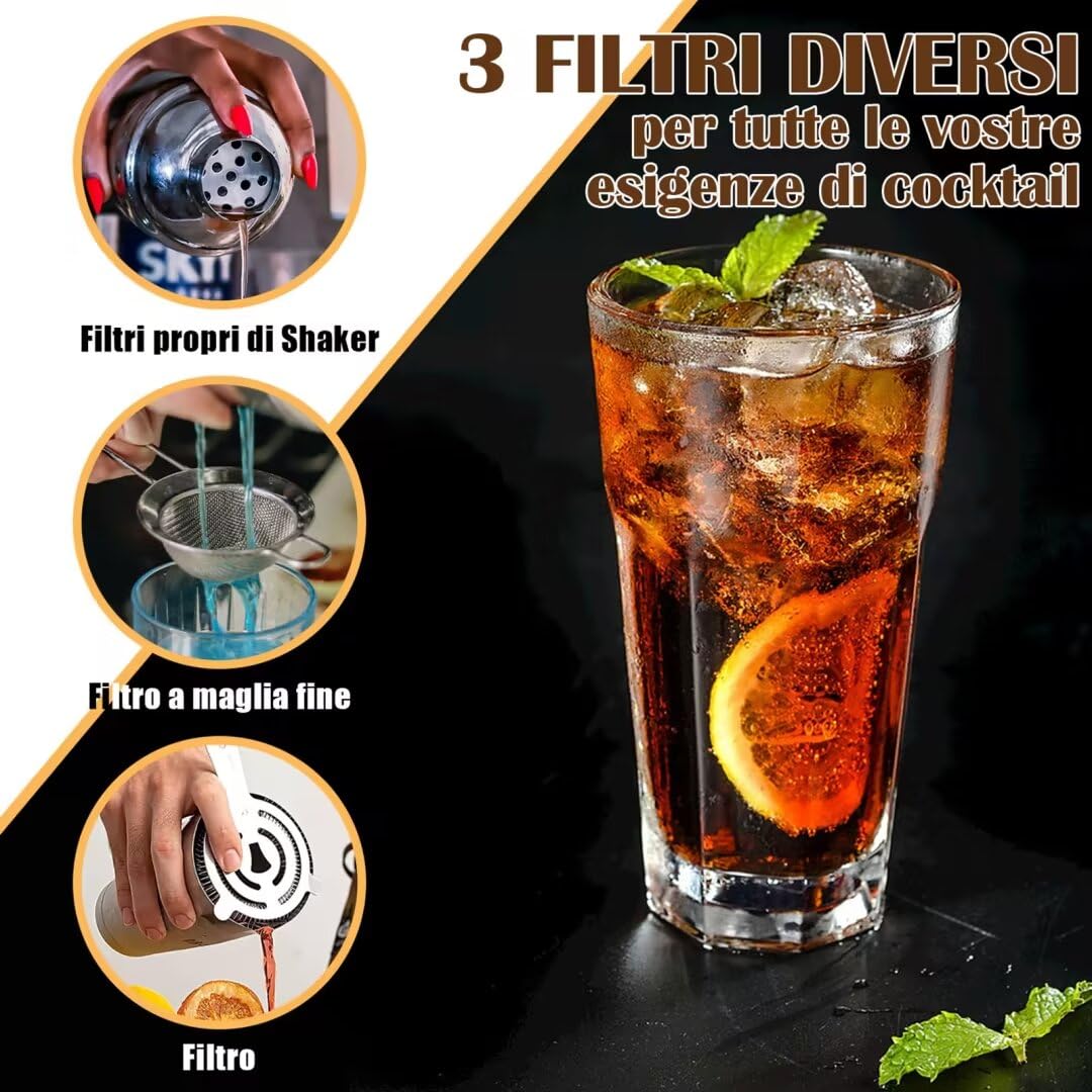 Bartender Kit 11-Piezas Coctelera-Mezclador para Cócteles 25oz Boston Shaker-Accesorios de Bar con Elegante Soporte de Bambú Kit Mezclador de Bebidas Kit Martini…