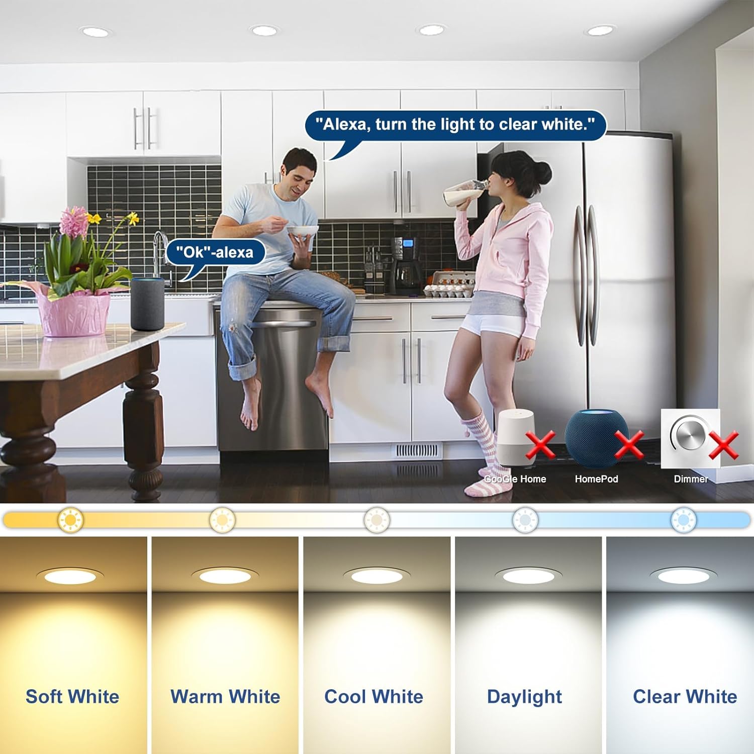 Smart Recessed Lighting 4 Inch RGBCW +Smart Recessed Lighting 6 Inch Canless LED Recessed Ceiling Light 2700K~6000K 5CCT Selectable-24pack