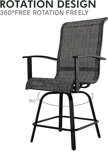 Miniatura 6 de Grand patio Juego de 2 taburetes de patio con altura de mostrador, sillas giratorias para balcón, piscina, patio trasero, jardín (cuadros negros y
