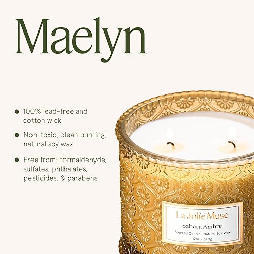 Miniatura 6 de LA JOLIE MUSE Vela de ámbar marroquí, velas aromáticas para el hogar, vela de soja grande de 2 mechas, velas perfumadas para hombres y mujeres,
