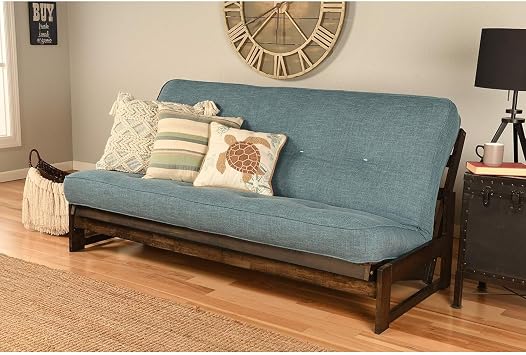 HomeStock Full Size Futon Frame Set - Convertible Sofa Bed for Living Spaces Linen Aqua
