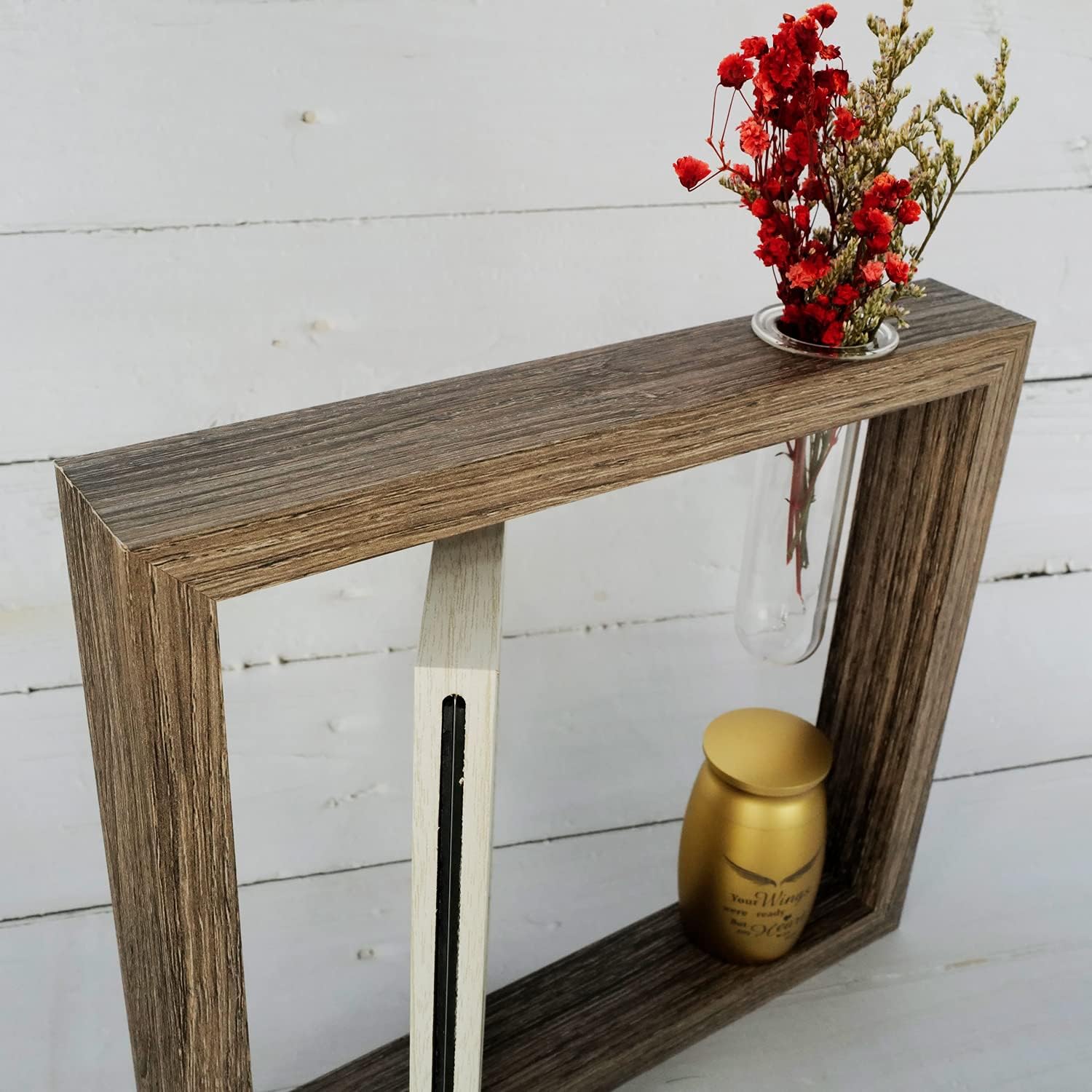 Twotigers 2.8’’ Small Urn for Human Ashes and Memorial Picture Frame Hold a 4’’ x 6’’ Photo, Mini Keepsake with, Golden Medium Urn Brown Photo Frame