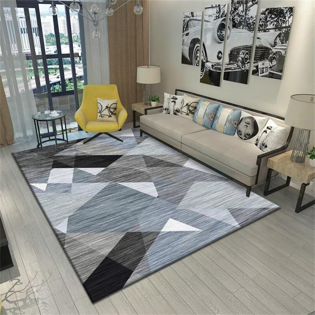Tapis de chambre 160x230cm bleu géométrique moderne antidérapant