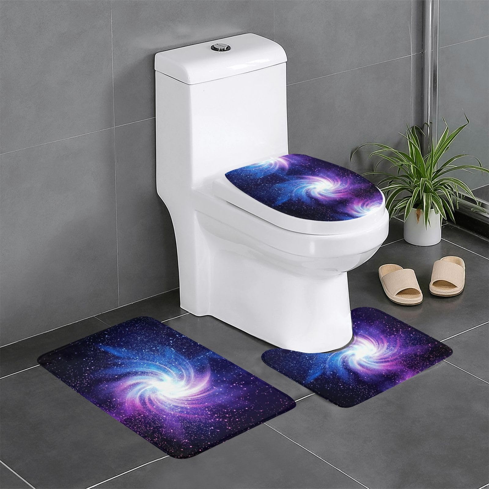 Tapis de salle de bain Glaxy lot de 3 pour éviter le carrelage froid à motif imprimé