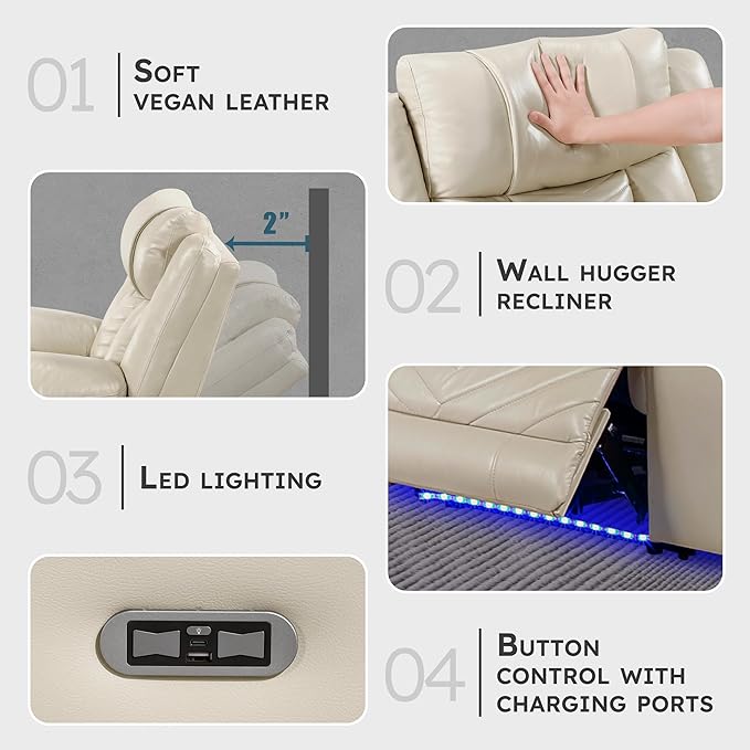 Sillón Reclinable Eléctrico Beige con Luces LED y USB miniatura 3