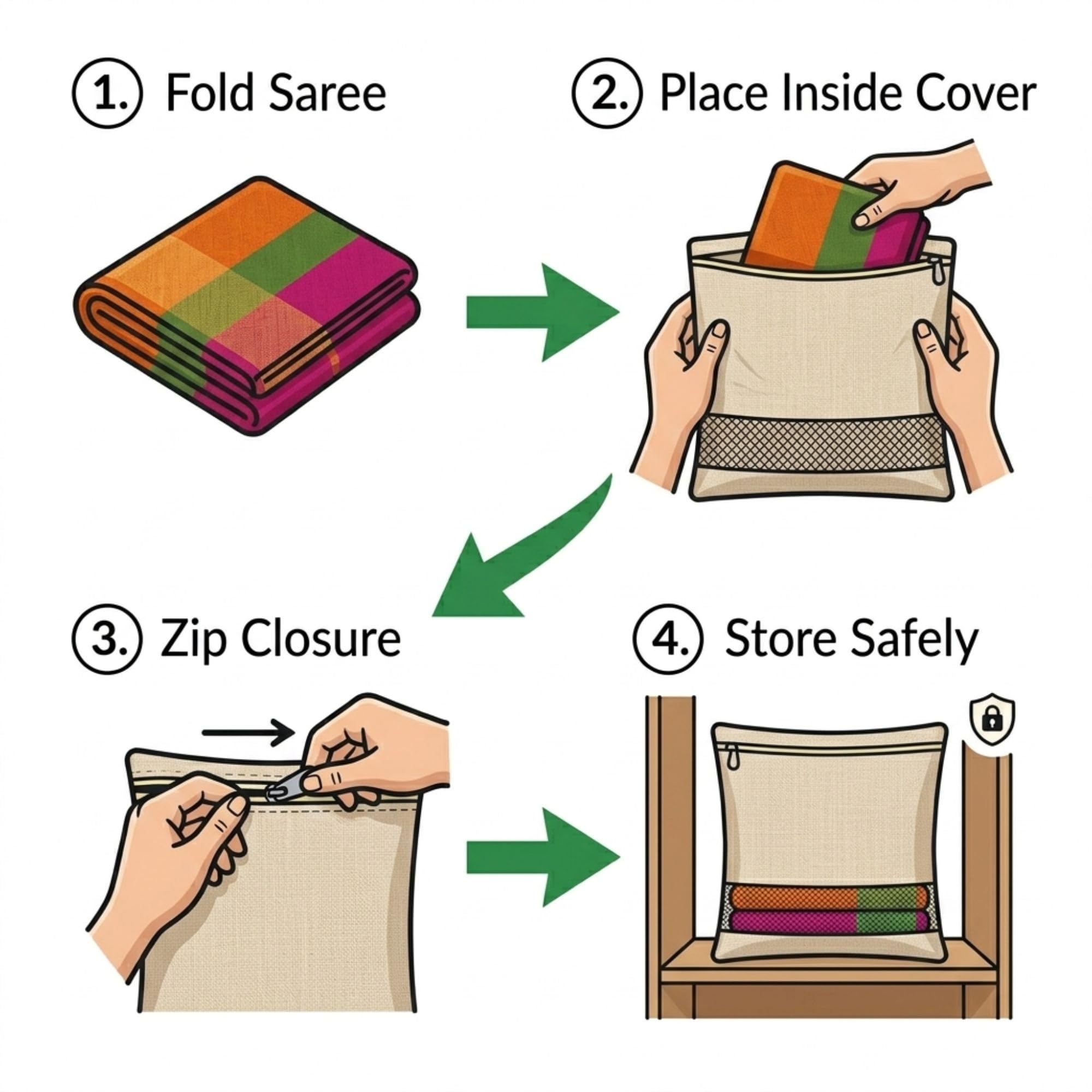 Cotton Saree Cover Bags Set of 12– Breathable Clothes Storage Organizer for Saree, Garments | Foldable Zip Wardrobe Bags with Transparent Mesh Window | Dustproof Closet & Travel Use 1