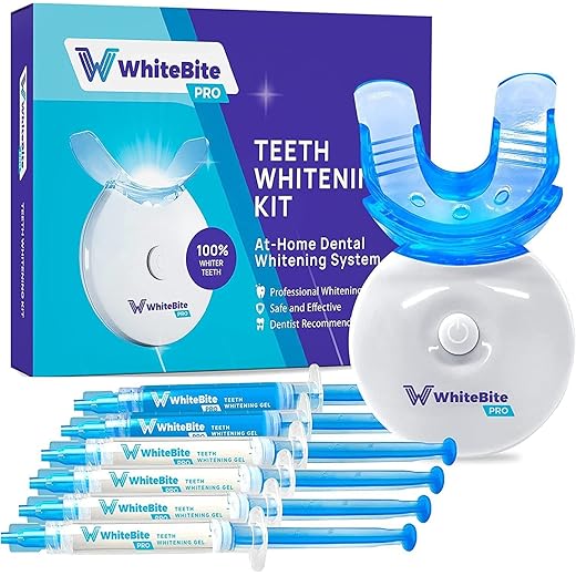 Whitebite Pro Teeth Whitening Kit for Sensitive Teeth with LED Light, 35% Carbamide Peroxide, (4) 3ml Gel Syringes, (2) Remineralization Gel and Mouth Tray