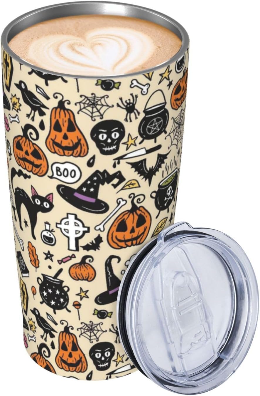 Halloween Pumpkin 20oz Tumbler Stainless Steel with Lid and Straw, Black Cat Insulated Travel Mug for Hot Cold Drinks, Halloween Print Cup, Coffee Cup for Women Men Teens - Image 2