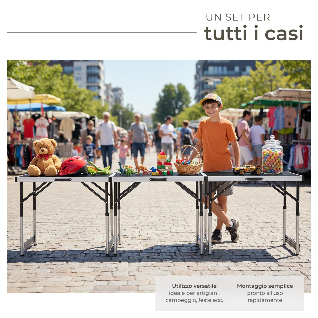 tectake® Tavolo da Lavoro Pieghevole in Alluminio, Multifunzionale, 300x60 cm, Tre Pezzi, Tavoli Pieghevoli da Lavoro, Regolabili, Tappezzeria, Feste, Campeggio, Stabili, Montaggio Rapido, Peso 11 kg