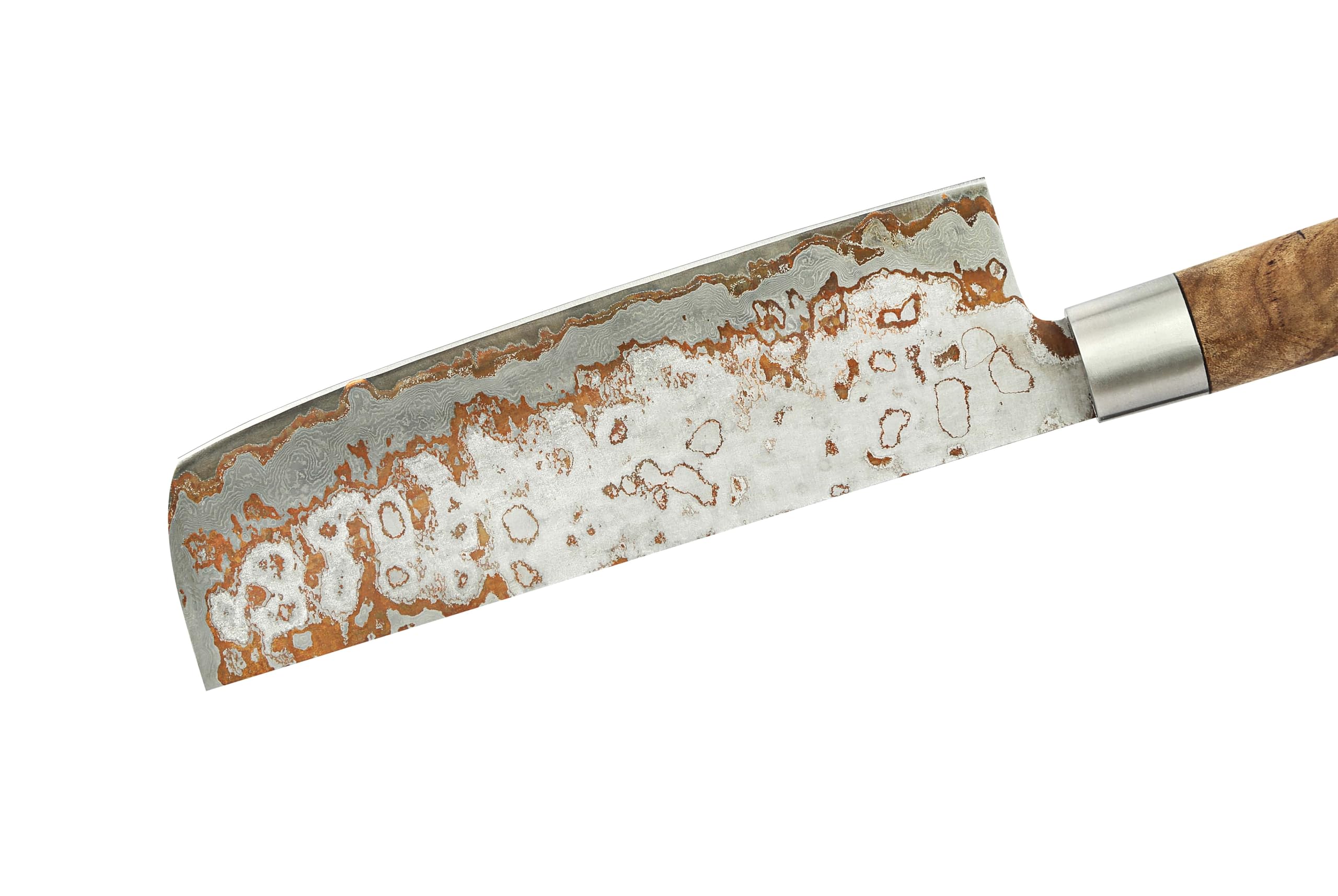 zayiko MysticMagma Nakiri Damastmesser - 17 cm Klinge aus 67 Lagen Damaststahl mit Kupfer- und Bronze-Einlage, DualCurve Griff aus Ahornwurzelholz, Holzbox